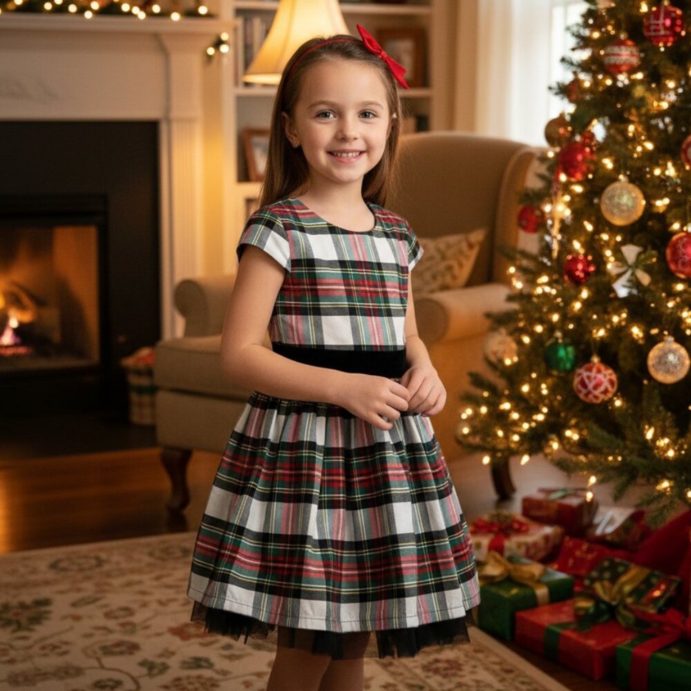 CARTER'S Toddler Girl Holiday Red Green Black Plaid Dress Size 3T EUC